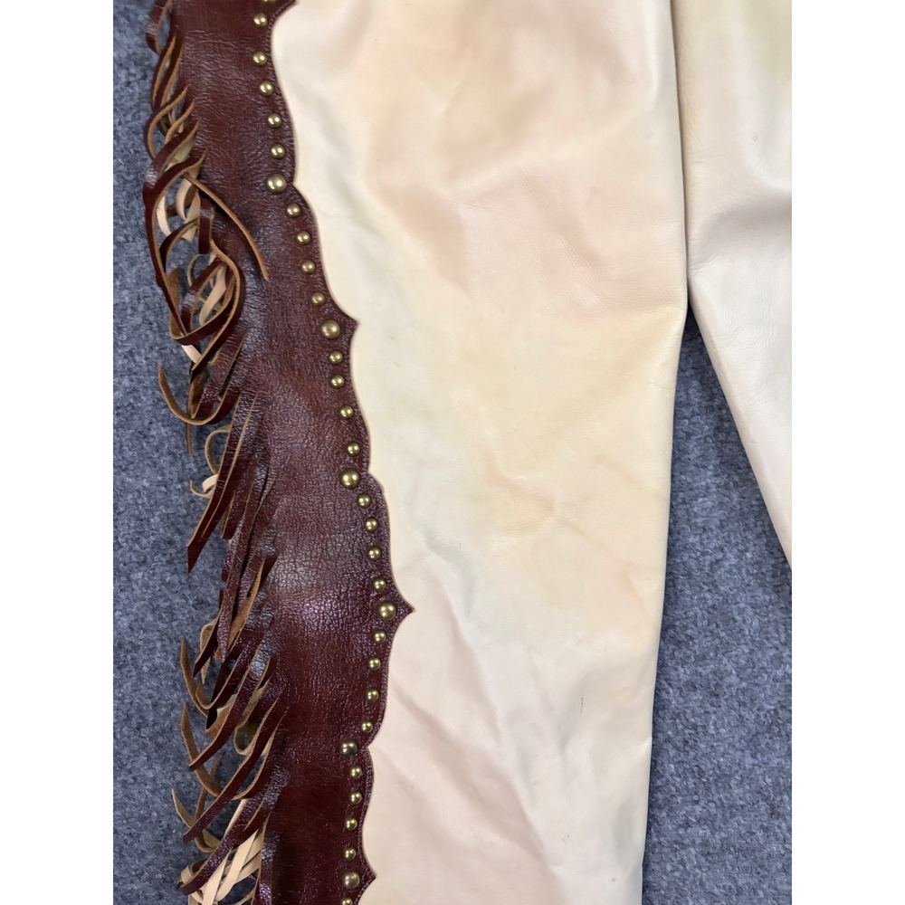 Leather Legends Montana Leather Chaps Fringe Tooled Concho Western Rodeo - Picture 12 of 14